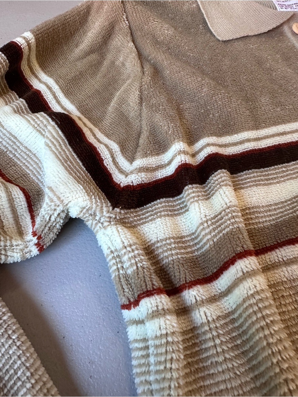 Vintage Career Club Knit Polo  Mens Small Beige Striped Pullover Made in Korea - Picture 10 of 11